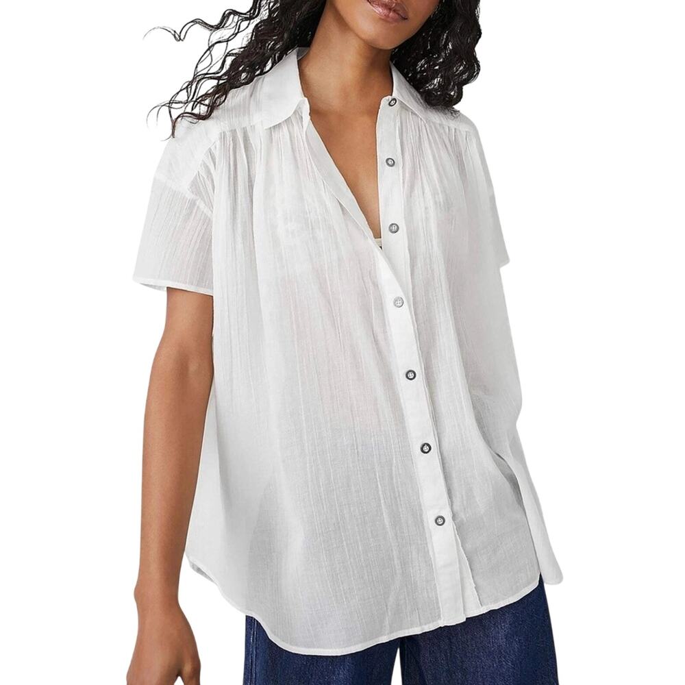 We The Free Float Away Women’s White Cotton Button Down Shirt Oversized Size XS